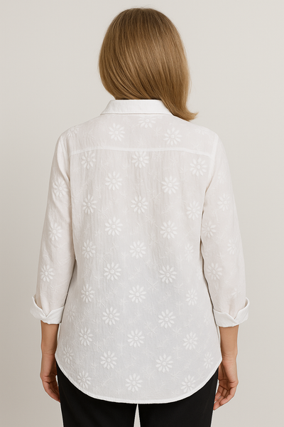 Ella - Embroidered Solid Color Shirt with Dropped Shoulders