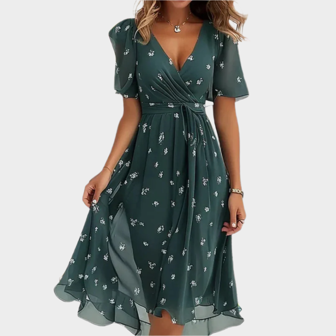 Airy Floral Dress with V-Neckline