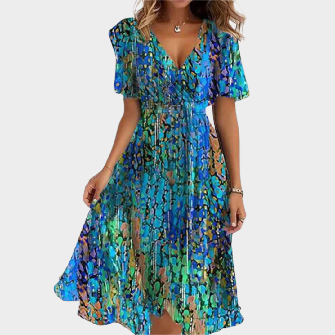 Airy Floral Dress with V-Neckline