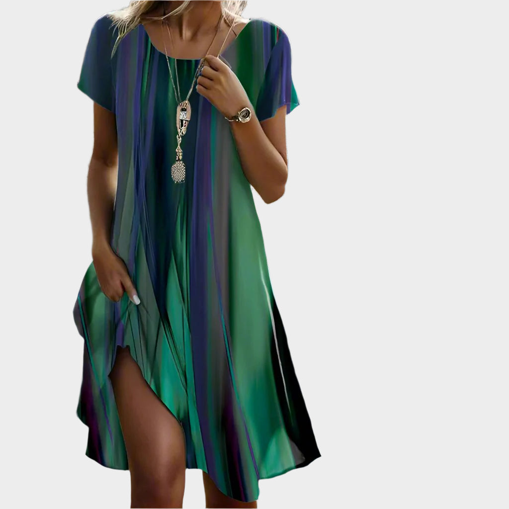 Summer Dress with O-Neck and Mid-Length