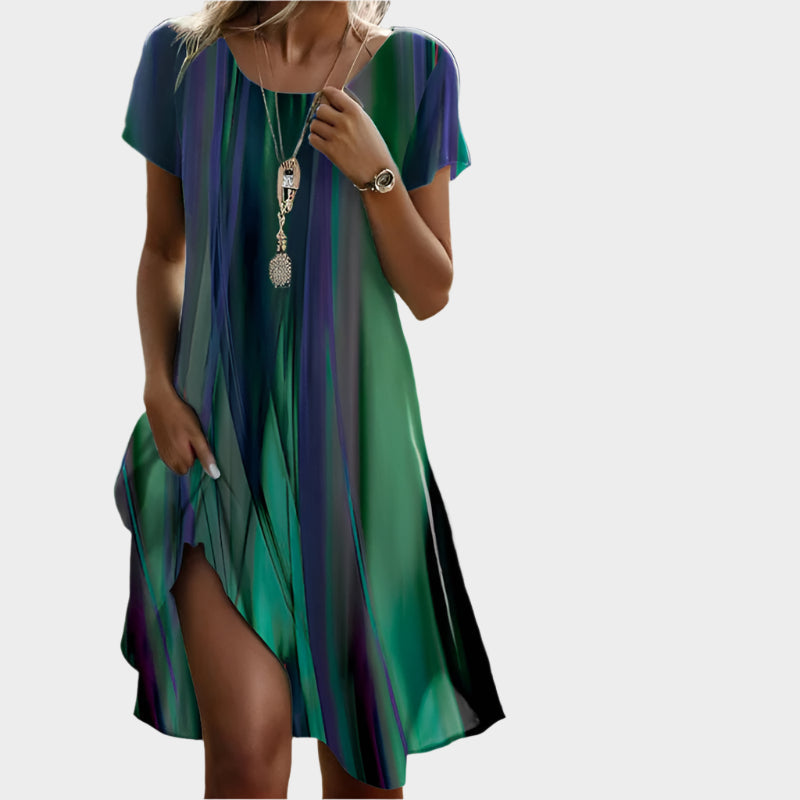 Summer Dress with O-Neck and Mid-Length