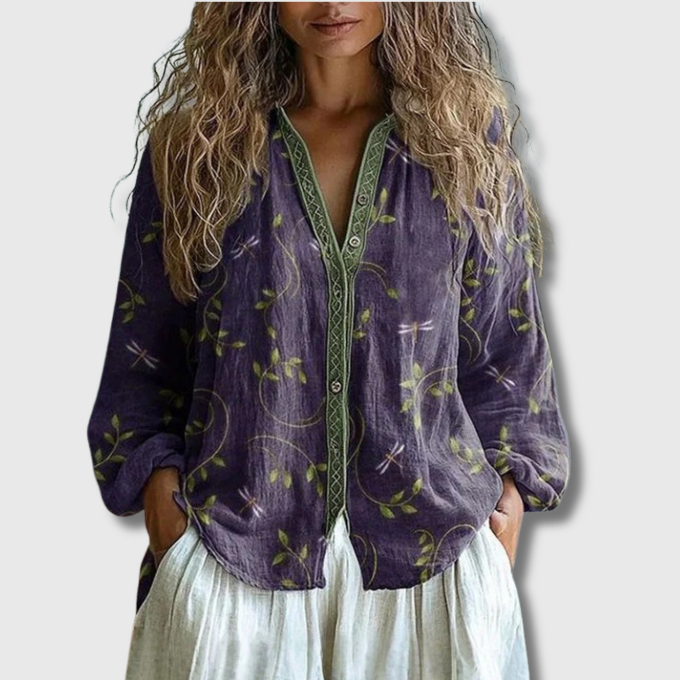 Deluna™ - Vintage Blouse With Leaf Print