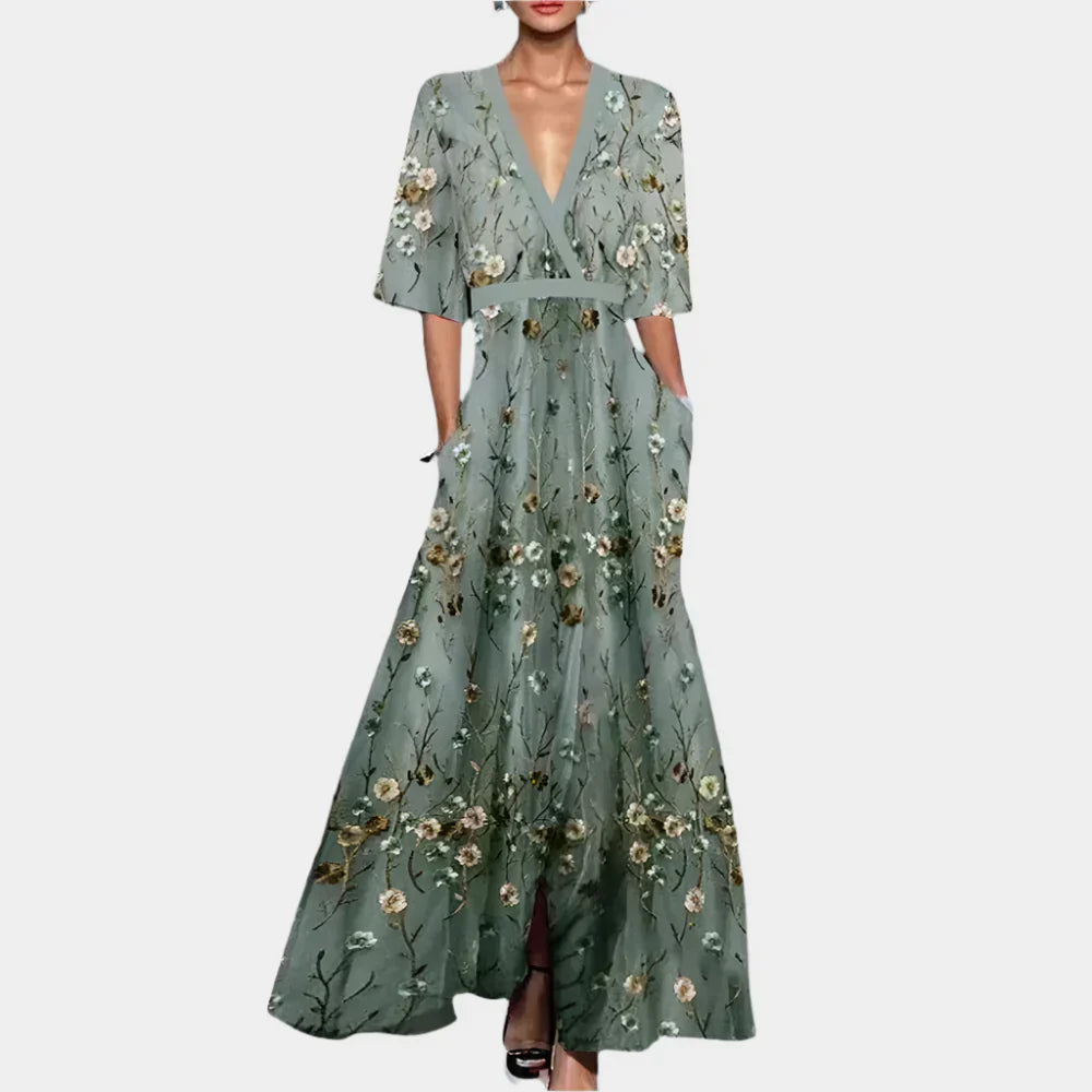 Floral Dress with V-Neck