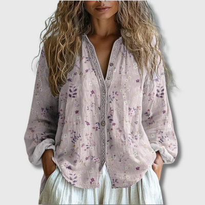 Deluna™ - Vintage Blouse With Leaf Print