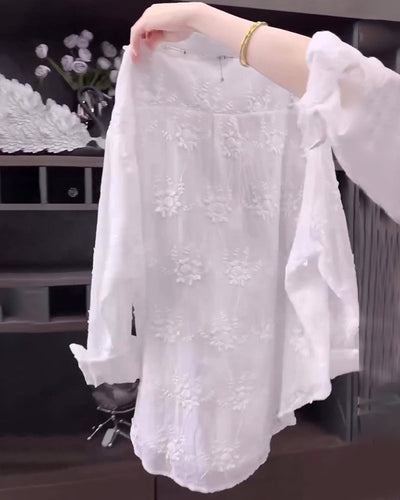 Ella - Embroidered Solid Color Shirt with Dropped Shoulders