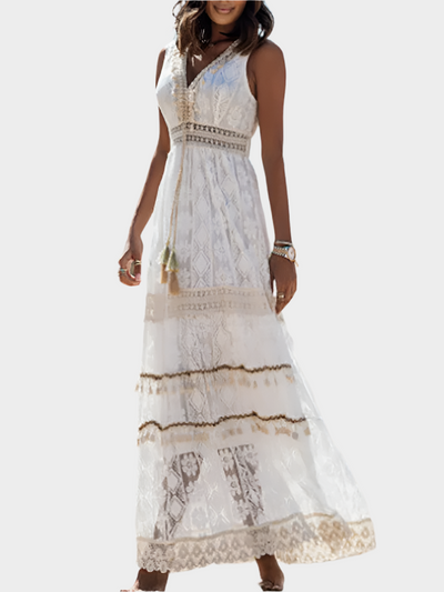 Retro Dress with Boho Style and Tie