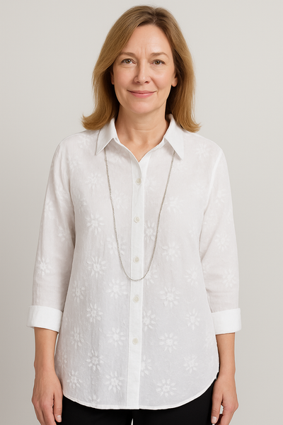 Ella - Embroidered Solid Color Shirt with Dropped Shoulders