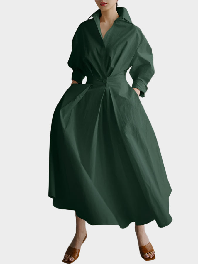 Elegant A-Line Dress with Polo Collar