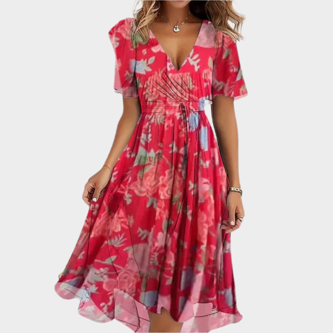Airy Floral Dress with V-Neckline