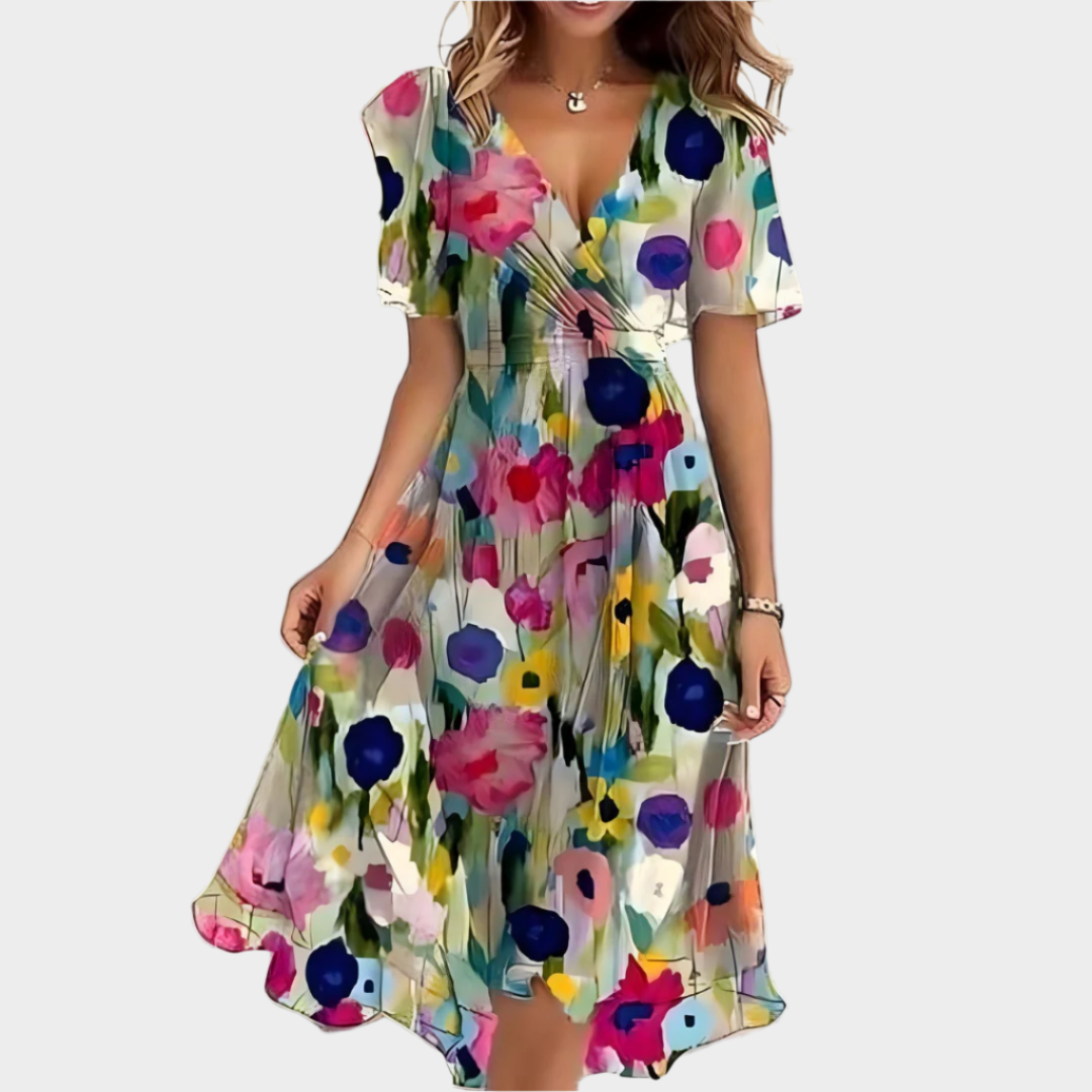 Airy Floral Dress with V-Neckline