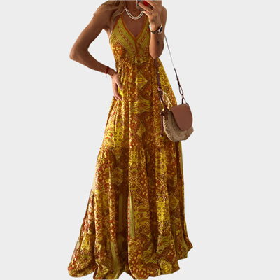 Boho Dress with Thin Straps and V-Neck
