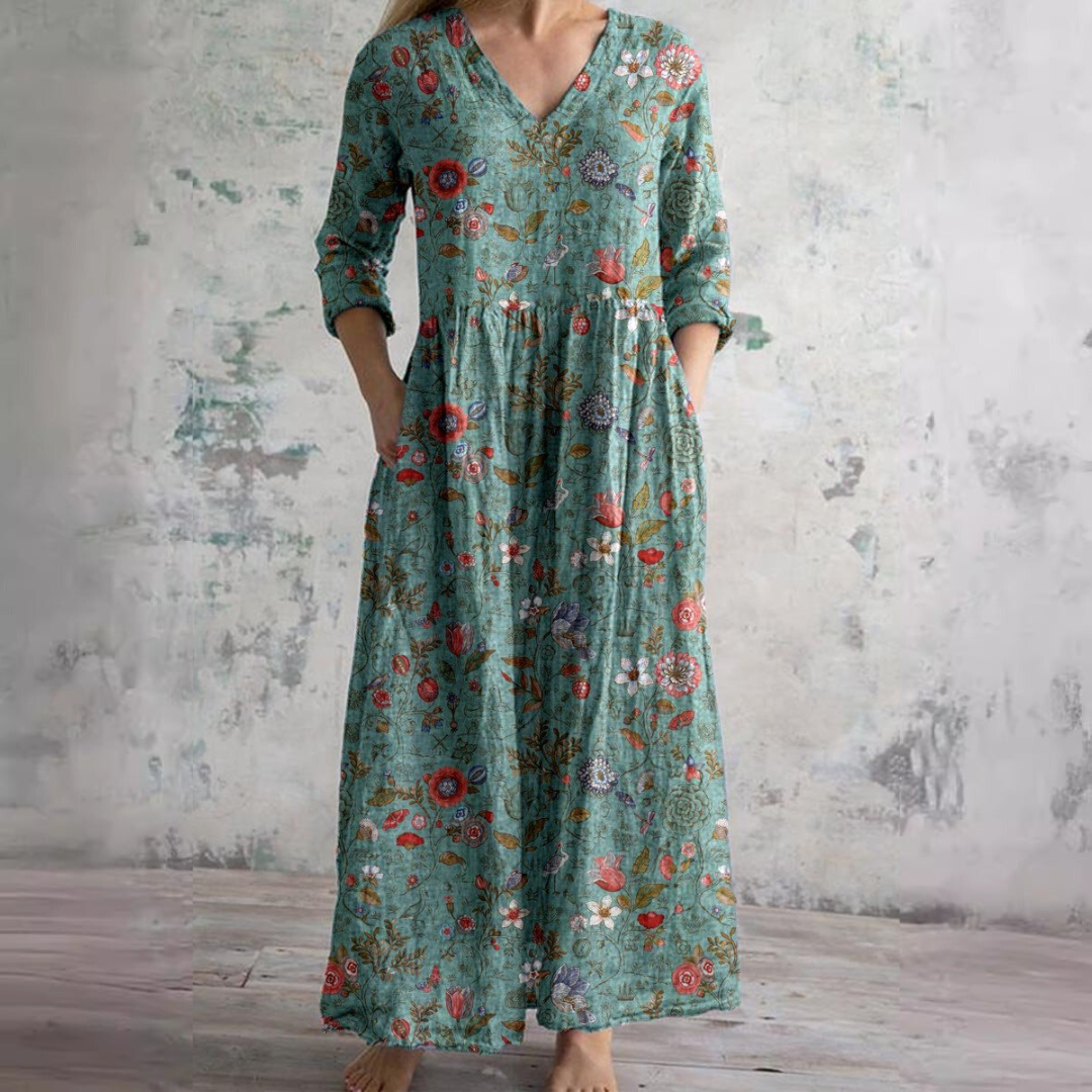 Aurora | Dress with V-Neck and Floral Pattern