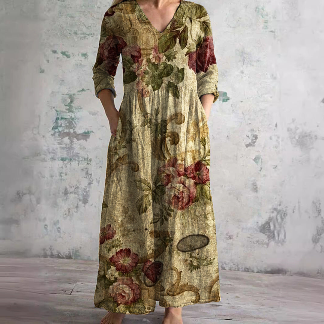 Aurora | Dress with V-Neck and Floral Pattern