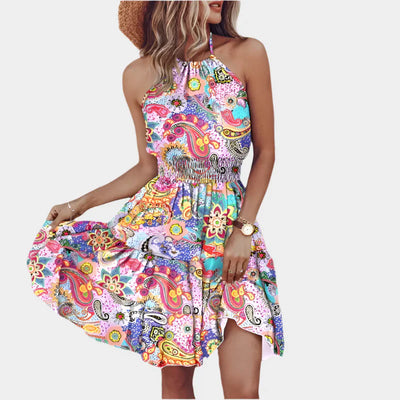 Sexy Mini Dress with Irregular Pattern and Backless Design