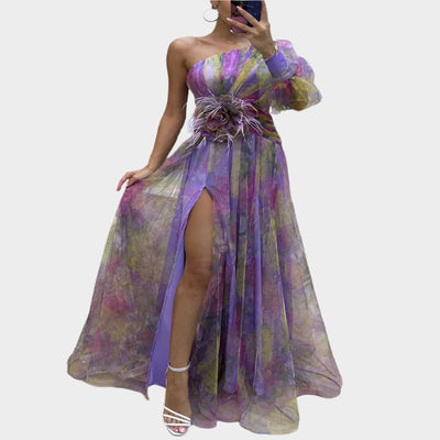 Sexy Mini Dress with Irregular Pattern and Backless Design