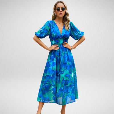 Abby™️ | Elegant Vibrant Pattern V-Neck Dress