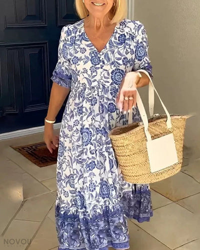 Flora - Elegant Floral Dress with V-Neck