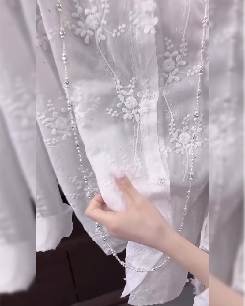 Ella - Embroidered Solid Color Shirt with Dropped Shoulders