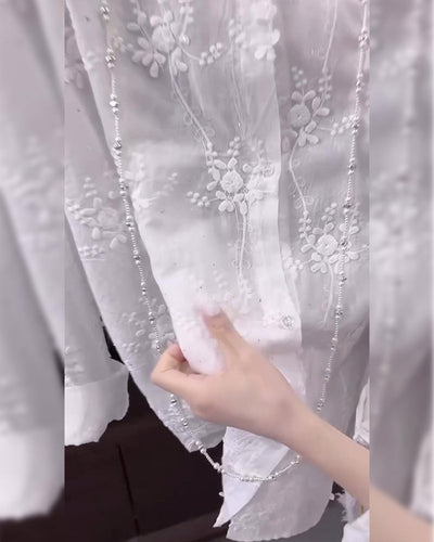 Ella - Embroidered Solid Color Shirt with Dropped Shoulders