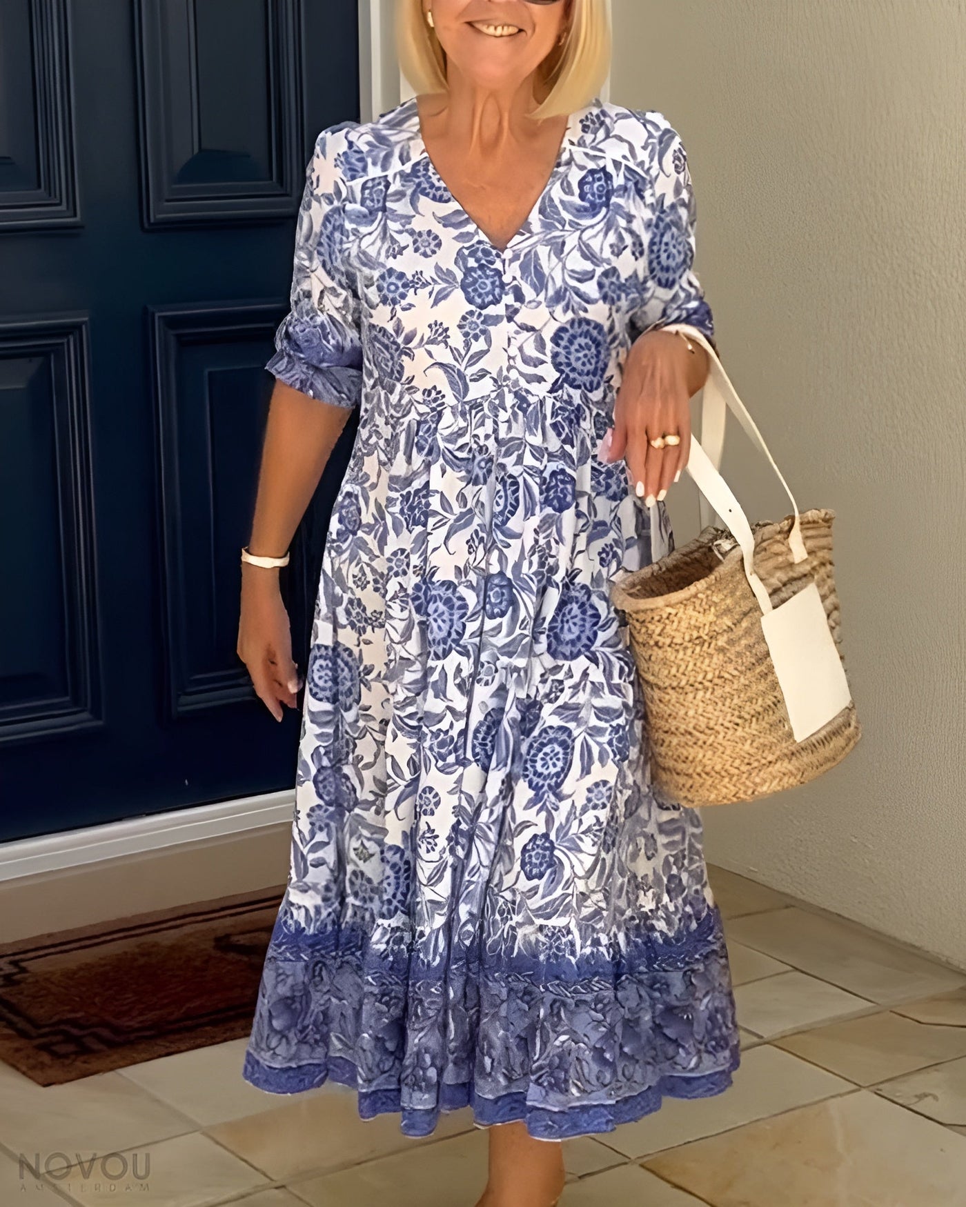 Flora - Elegant Floral Dress with V-Neck