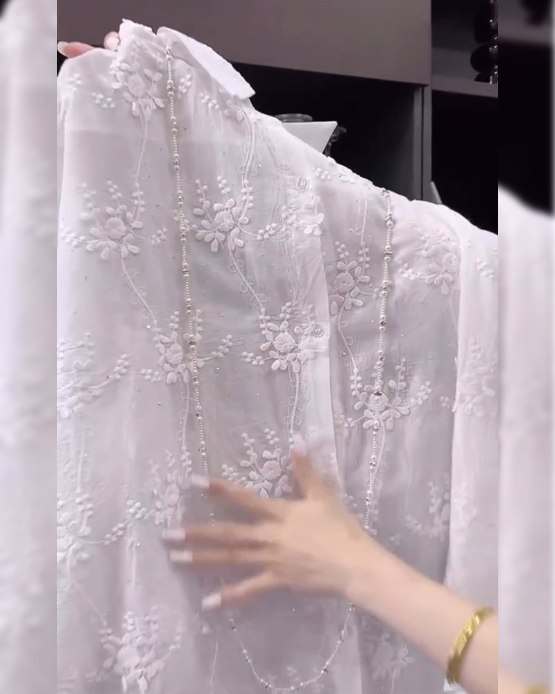 Ella - Embroidered Solid Color Shirt with Dropped Shoulders